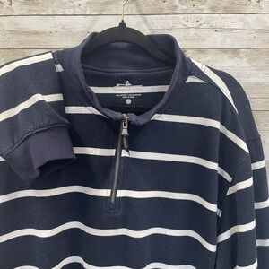 Charles River Mens XXL Sweatshirt Crosswind Quarter Zip Navy Blue & White Stripe